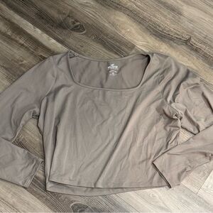 Hollister Taupe Long Sleeve Crop Top